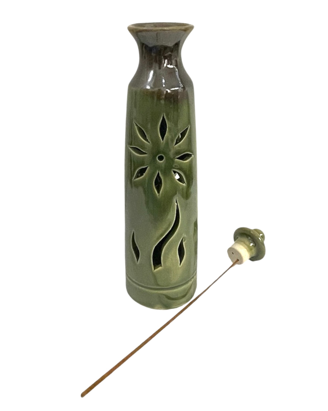 Tall Green Incense Stick Holder- Flower