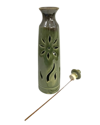 Tall Green Incense Stick Holder- Flower