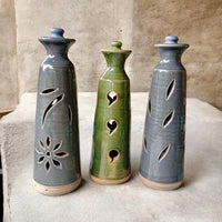 Tall Incense Stick Holder- Gray Blue- Flower