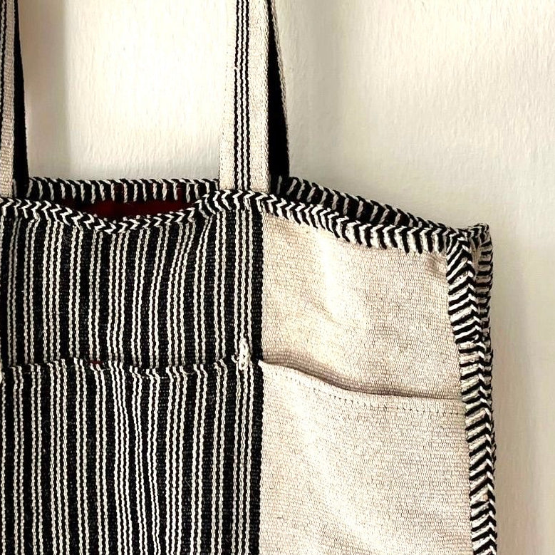 XL Handloom Cotton Tote- Black & White