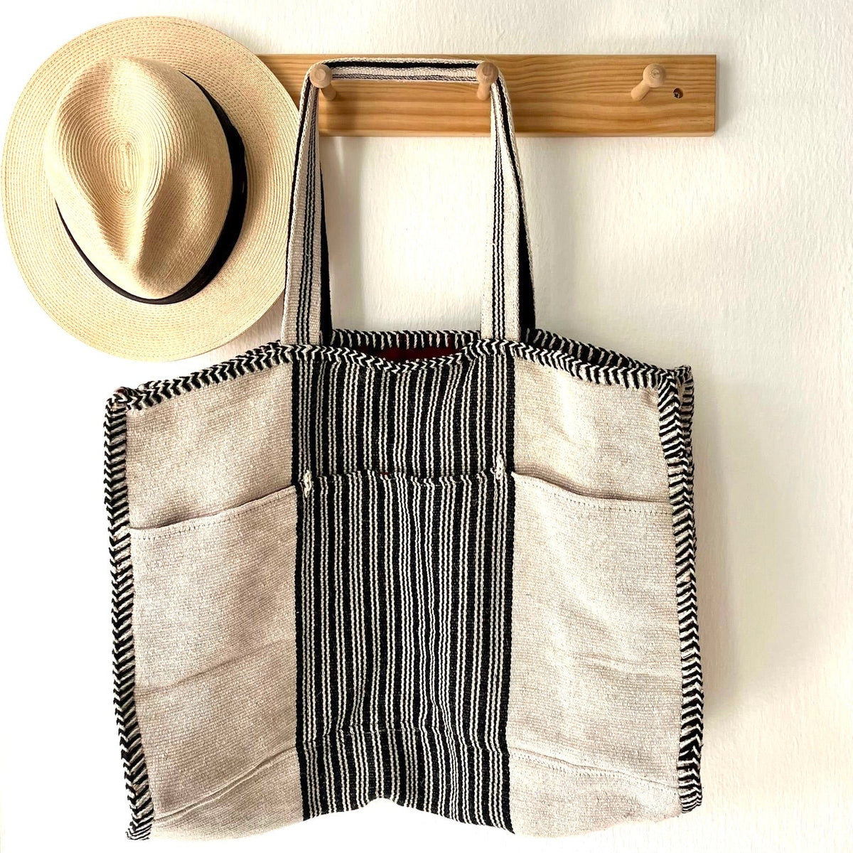 XL Handloom Cotton Tote- Black & White