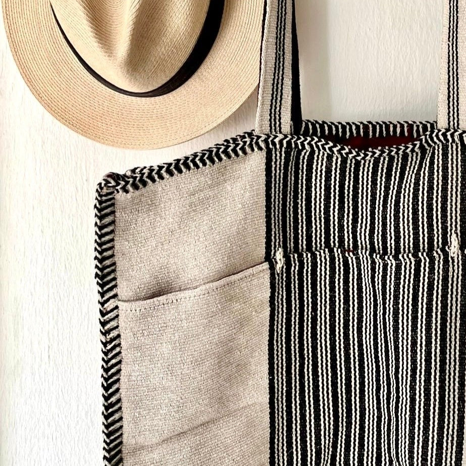 XL Handloom Cotton Tote- Black & White