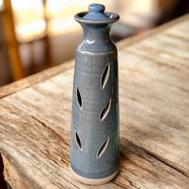 Tall Incense Stick Holder- Gray Blue- Leaves