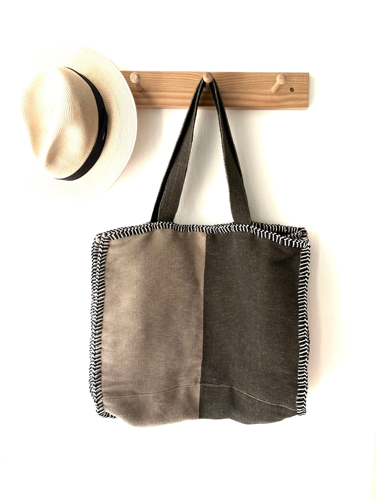 XL Tote bag- Beige & Green