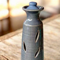 Tall Incense Stick Holder- Gray Blue- Leaves