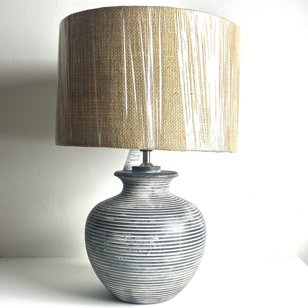 Round Gray Whitewash Table lamp