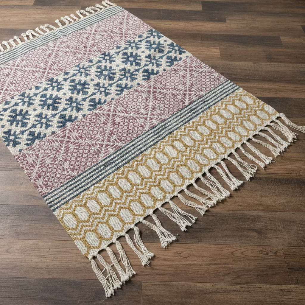 Block Printed Entryway Rug- Double sided
