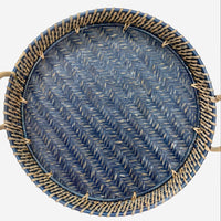 Deep Blue Round Rattan Tray