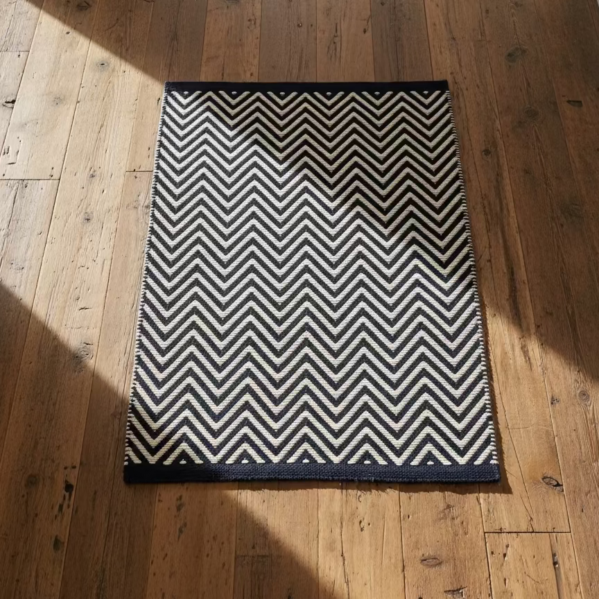 Navy Blue & White Cotton Entryway Rug