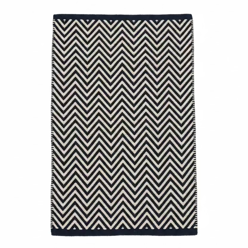 Navy Blue & White Cotton Entryway Rug