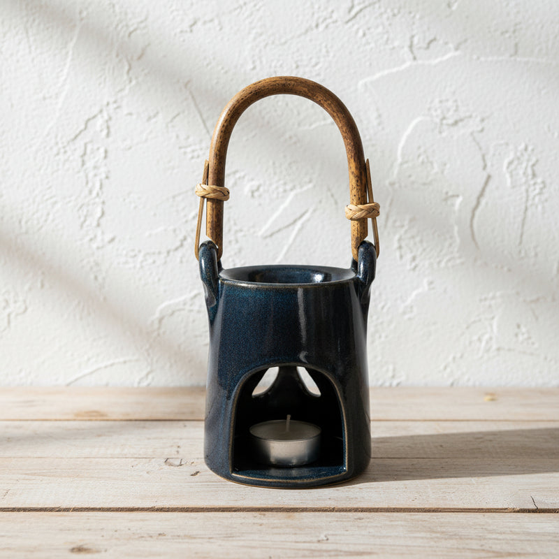 Deep Blue Essential Oil Burner with Bamboo Handle
