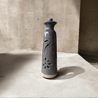 Tall Incense Stick Holder- Gray Blue- Flower