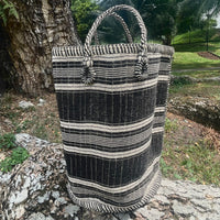 Woven Basket Gray Stripes- Medium