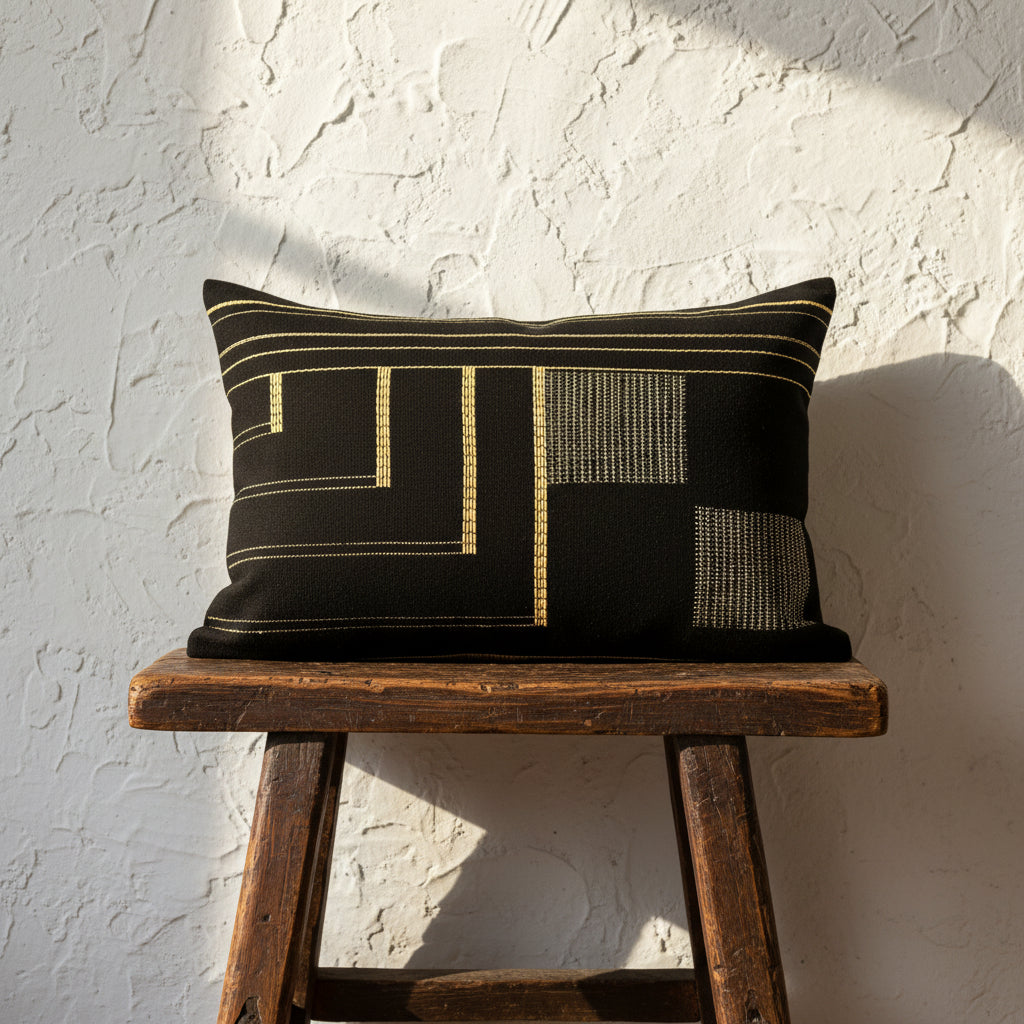 Black & golden yellow Cushion Cover - Lumbar Big