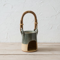 Blue Beige Essential Oil Burner with Bamboo Handle