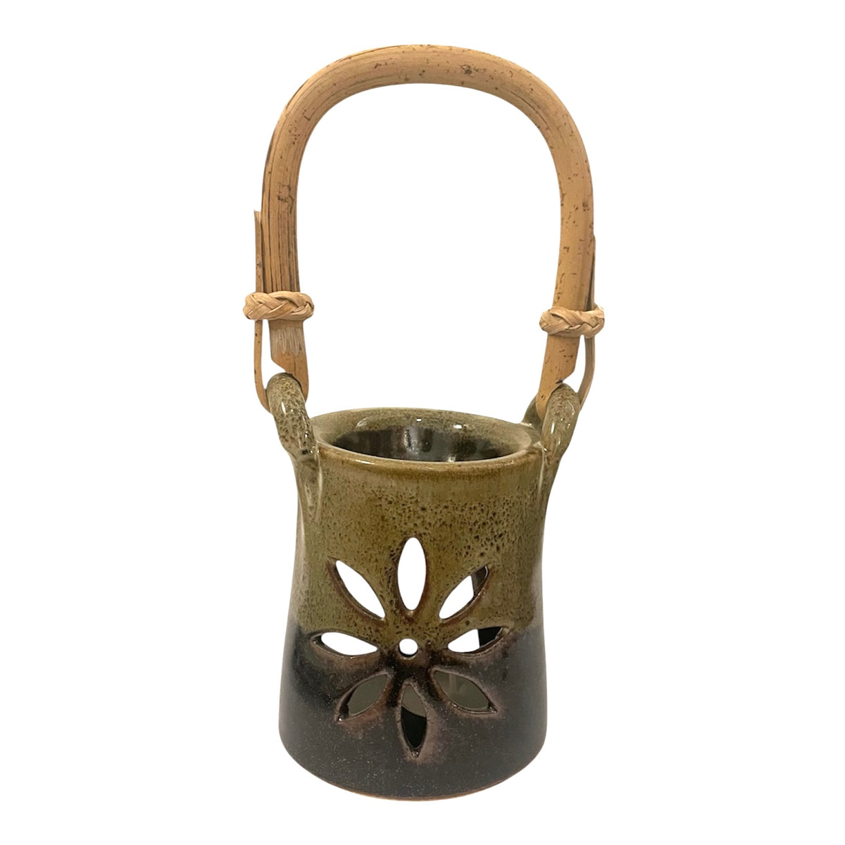 Earthy Green Brown Essential Oil Burner with Bamboo Handle