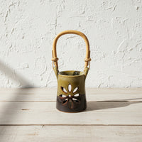 Earthy Green Brown Essential Oil Burner with Bamboo Handle