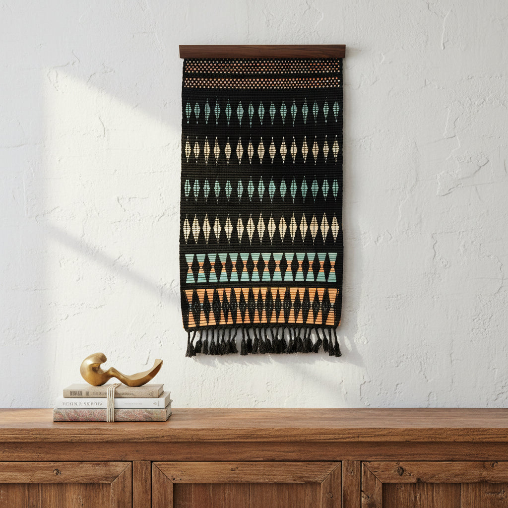 Bamboo & Loin Loom Wall Hanging- Pattern in Black