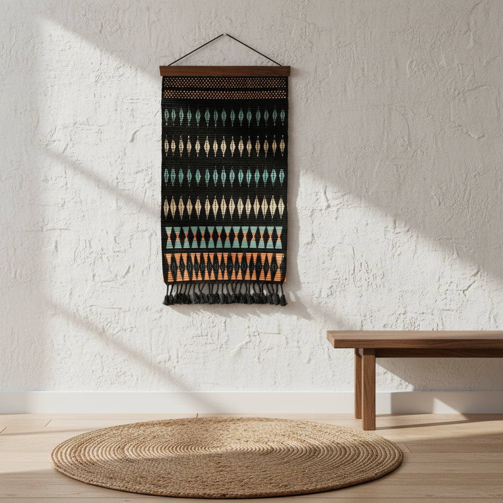 Bamboo & Loin Loom Wall Hanging- Pattern in Black