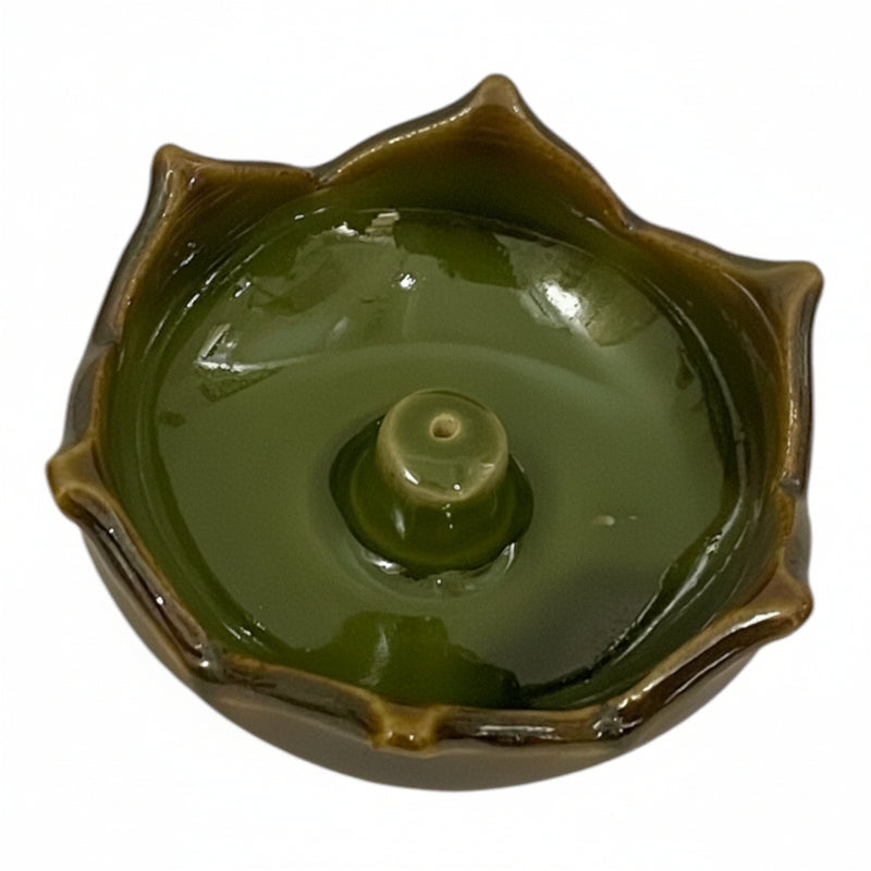 Lotus Ceramic Incense Holder- Green