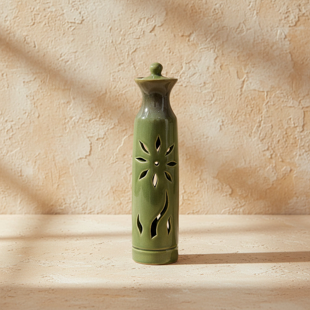 Tall Green Incense Stick Holder- Flower