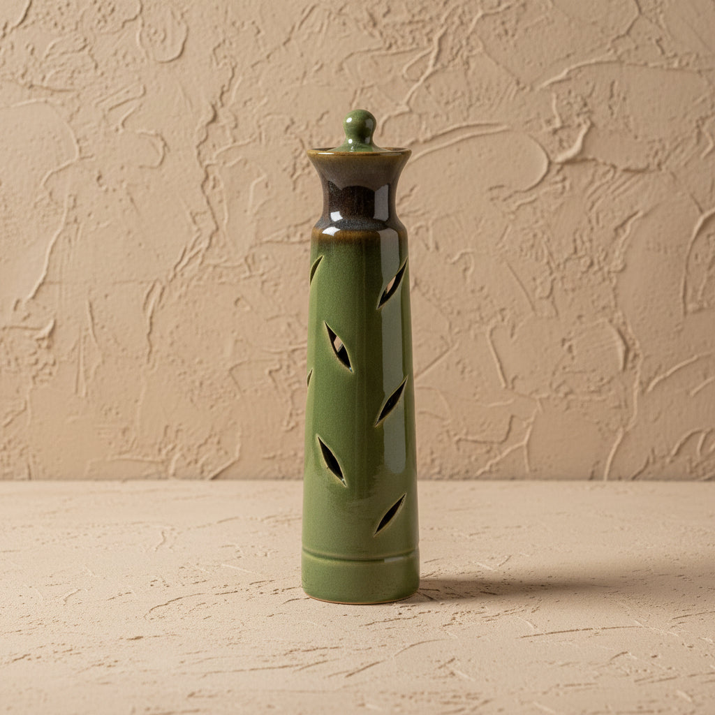 Tall Green Incense Stick Holder- Leaves