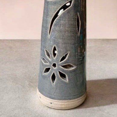 Tall Incense Stick Holder- Gray Blue- Flower
