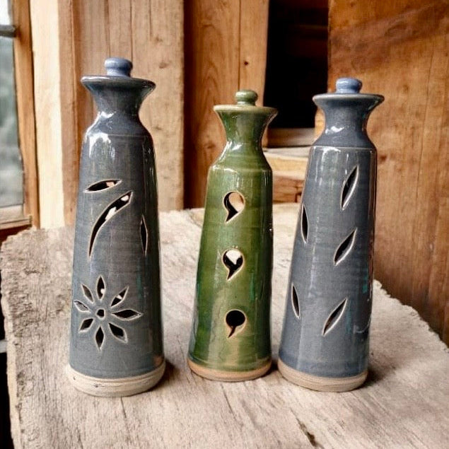 Tall Incense Stick Holder- Gray Blue- Leaves