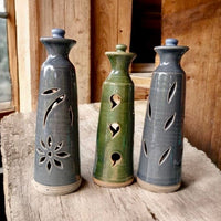 Tall Incense Stick Holder- Gray Blue- Leaves