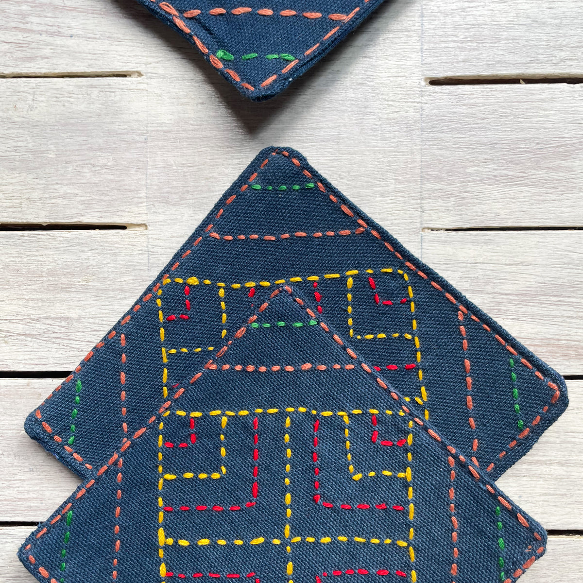 Indigo Cotton Coasters- Set of 4 (Hand Sewn)