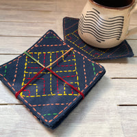 Indigo Cotton Coasters- Set of 4 (Hand Sewn)