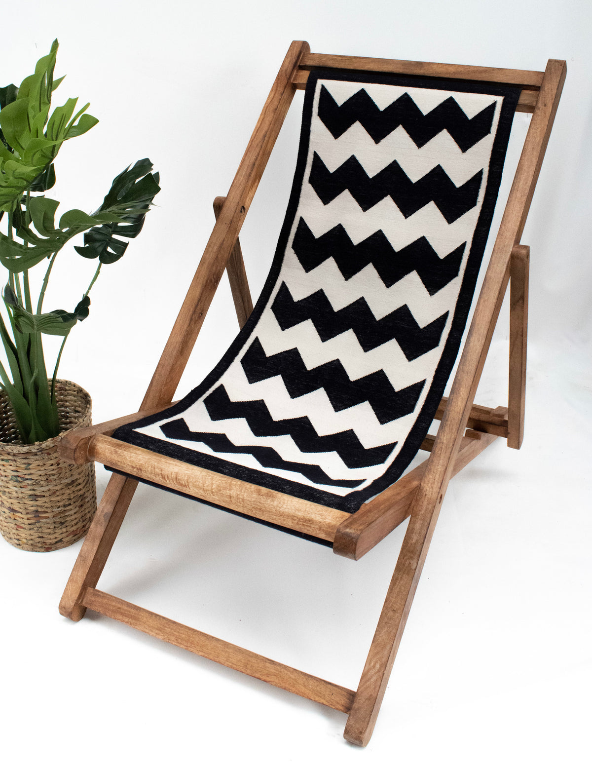 Sling Chair - Rustic Warm Finish with Retro Fabric Seat