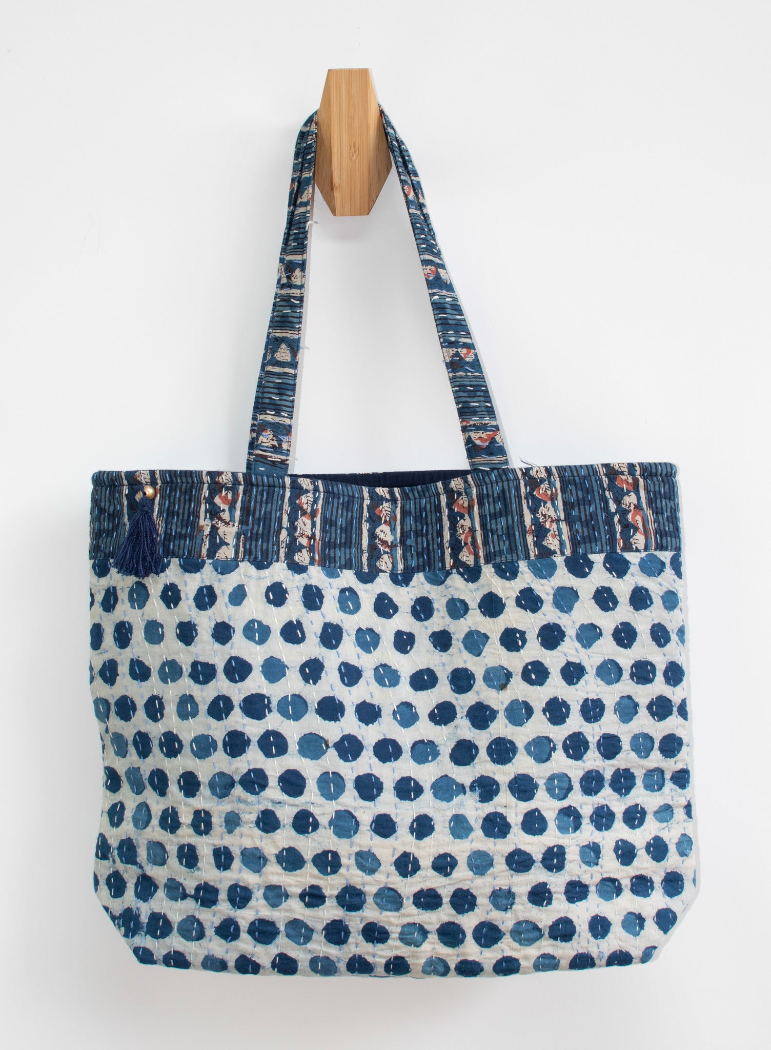 Hand Embroidered Indigo Tote Oak Tree Living