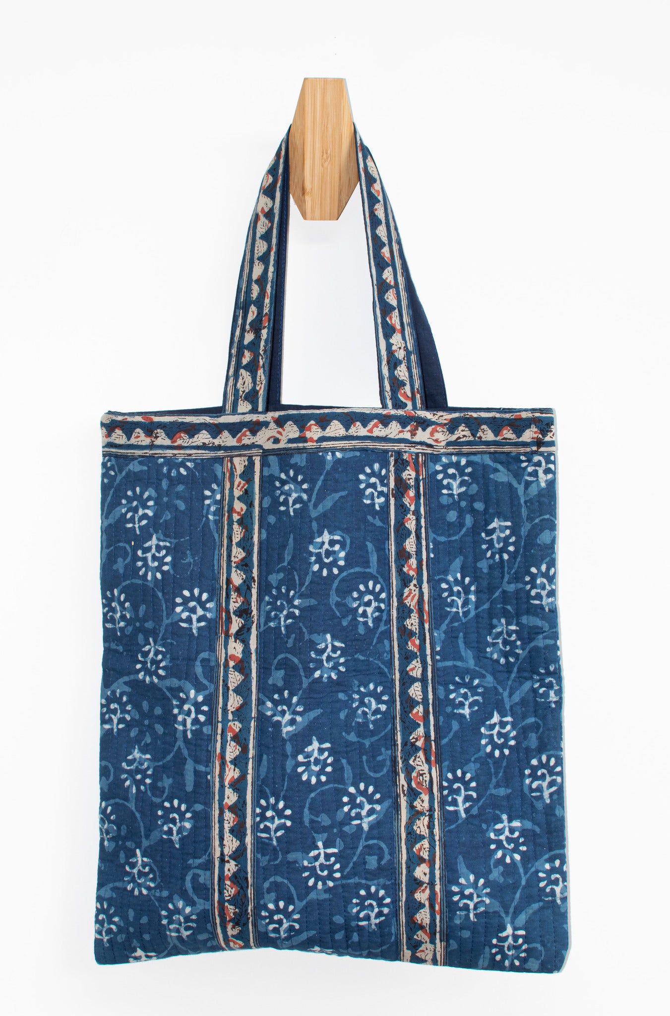 Indigo Blue Block Print Cotton Tote Bag